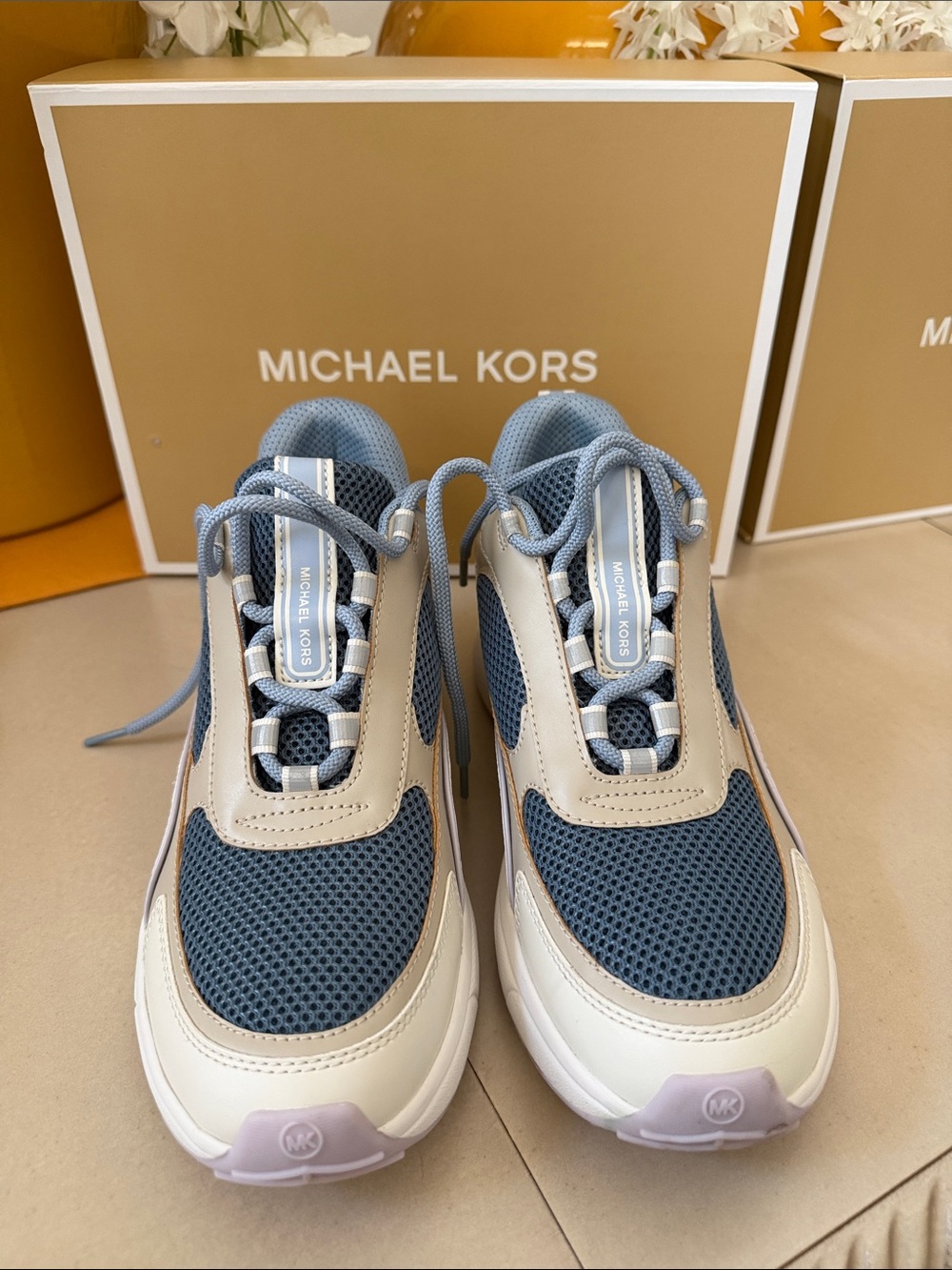 Michael Kors Light Blue and Cream Mesh Sneakers